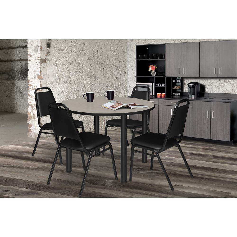 Kee 36" Round Breakroom Table- Maple/ Black & 4 Restaurant Stack Chairs- Black. Picture 2