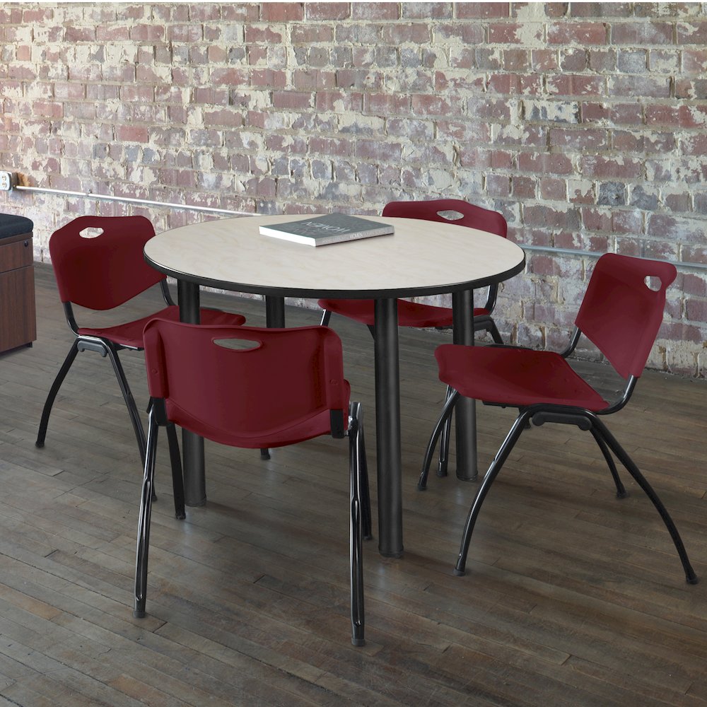 36 in Round Breakroom Table- Maple Top, Black Legs, 4 M Stack Chairs- Burgundy. Picture 6