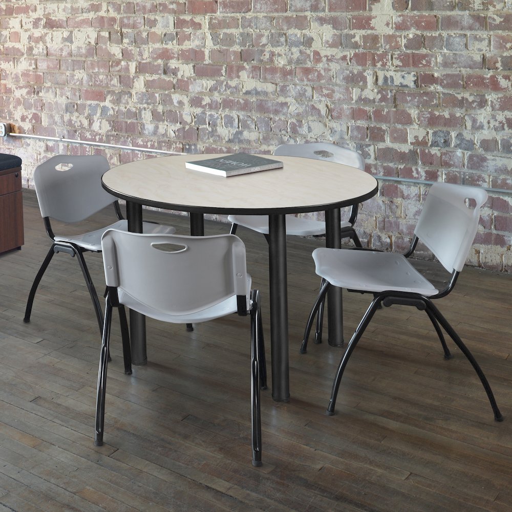 36 in Round Breakroom Table- Maple Top, Black Legs, 4 M Stack Chairs- Grey. Picture 6