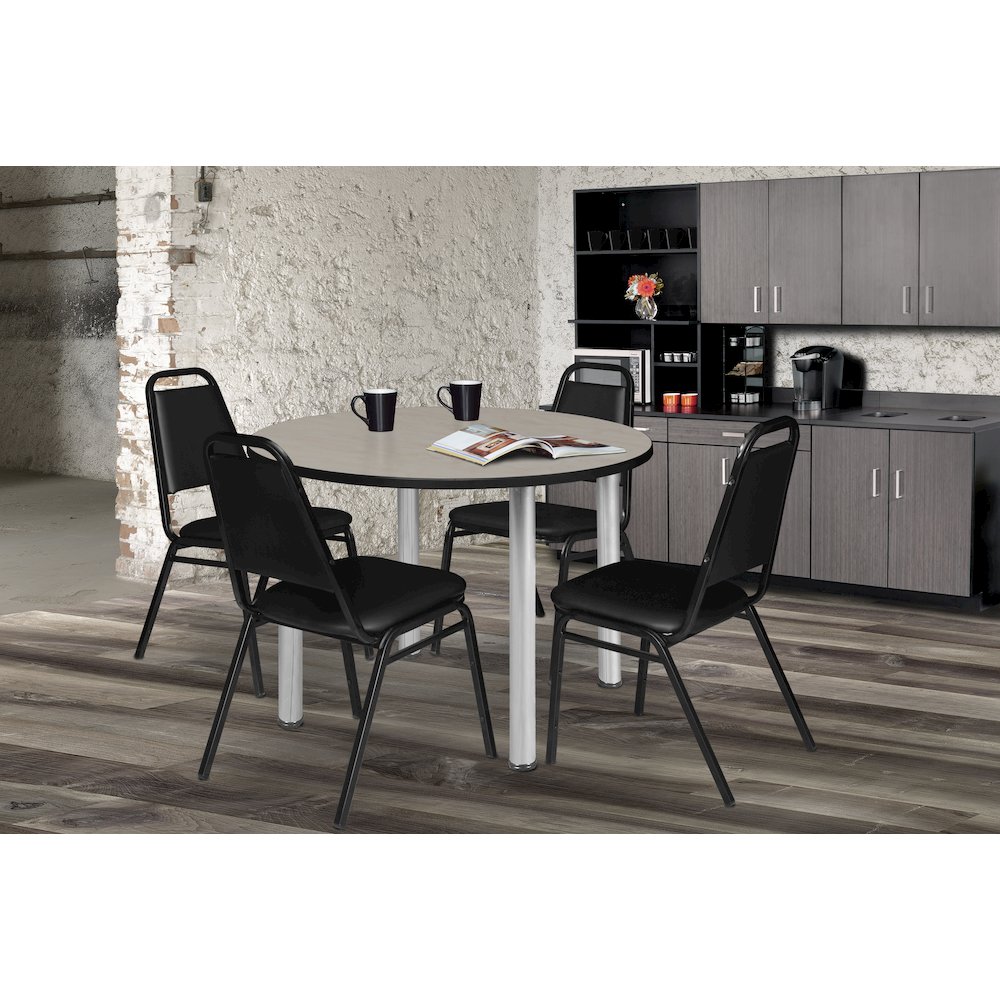 36 in Round Breakroom Table- Maple Top, Chrome Legs, 4 Restaurant Stack Chairs. Picture 6