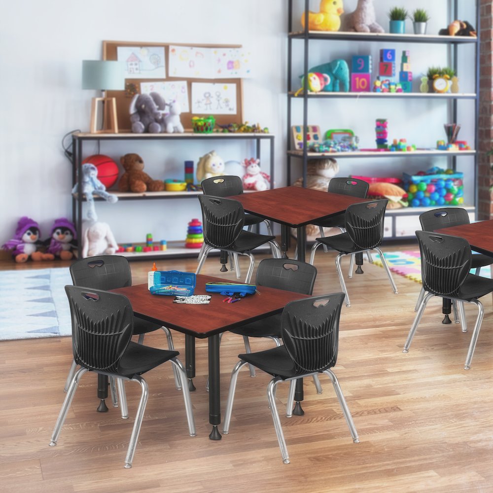 42 Square Adjustable Classroom Table- Cherry & 4 Andy 12 Stack Chairs- Black. Picture 7