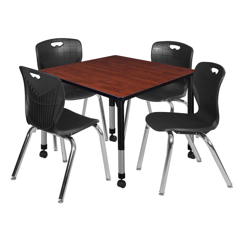 42 Square Mobile Classroom Table- Cherry & 4 Andy 18 Stack Chairs- Black. Picture 1