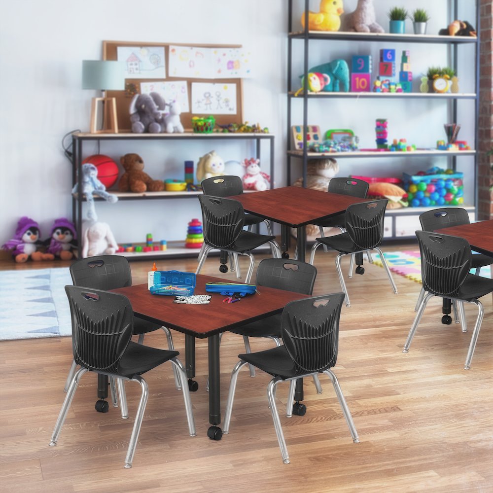 42 in. Square Height Adjustable Mobile Classroom Activity Table- Cherry. Picture 5