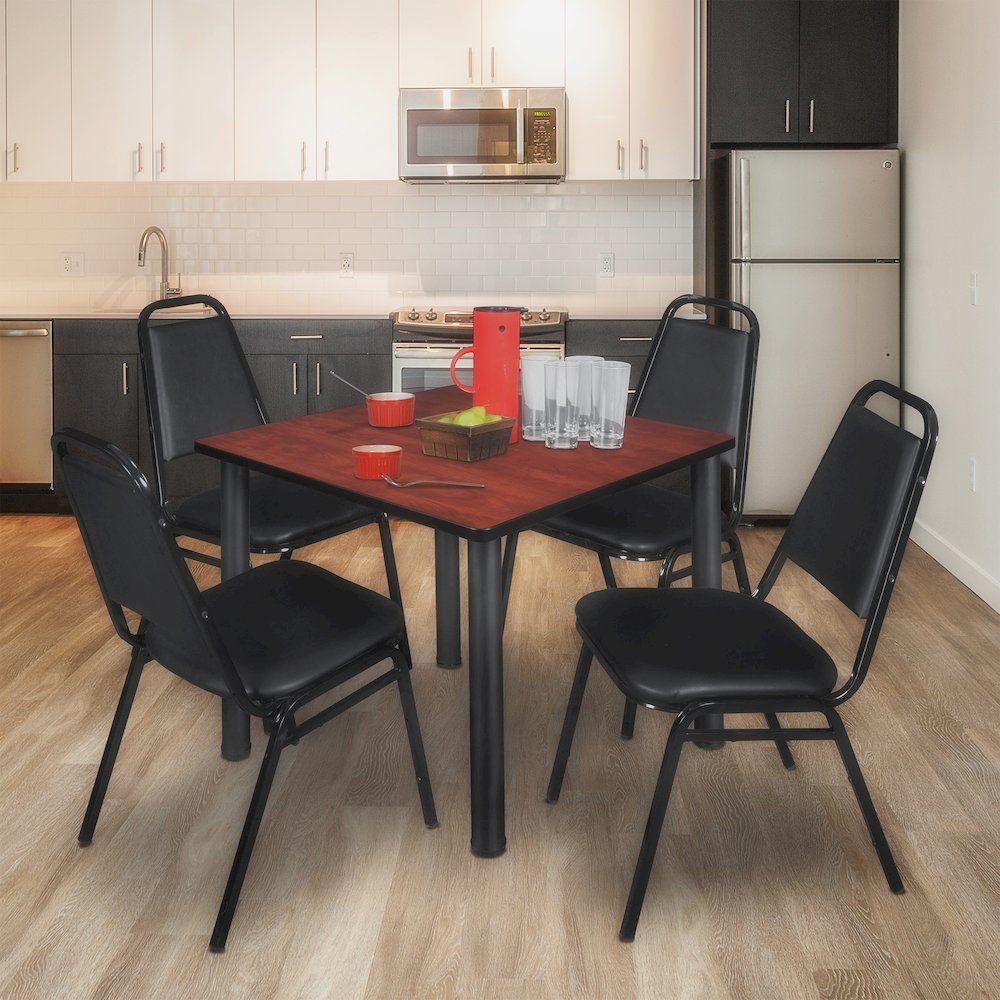 42 in Square Breakroom Table- Cherry Top, Black Legs, 4 Restaurant Stack Chairs. Picture 7