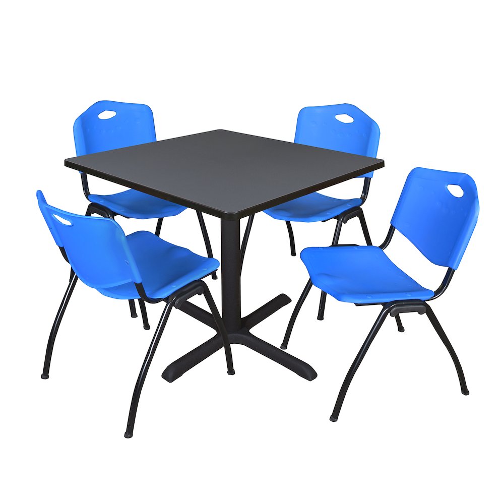 42 in. Square X-Base Breakroom Table- Grey & 4 M Stack Chairs- Blue. Picture 1