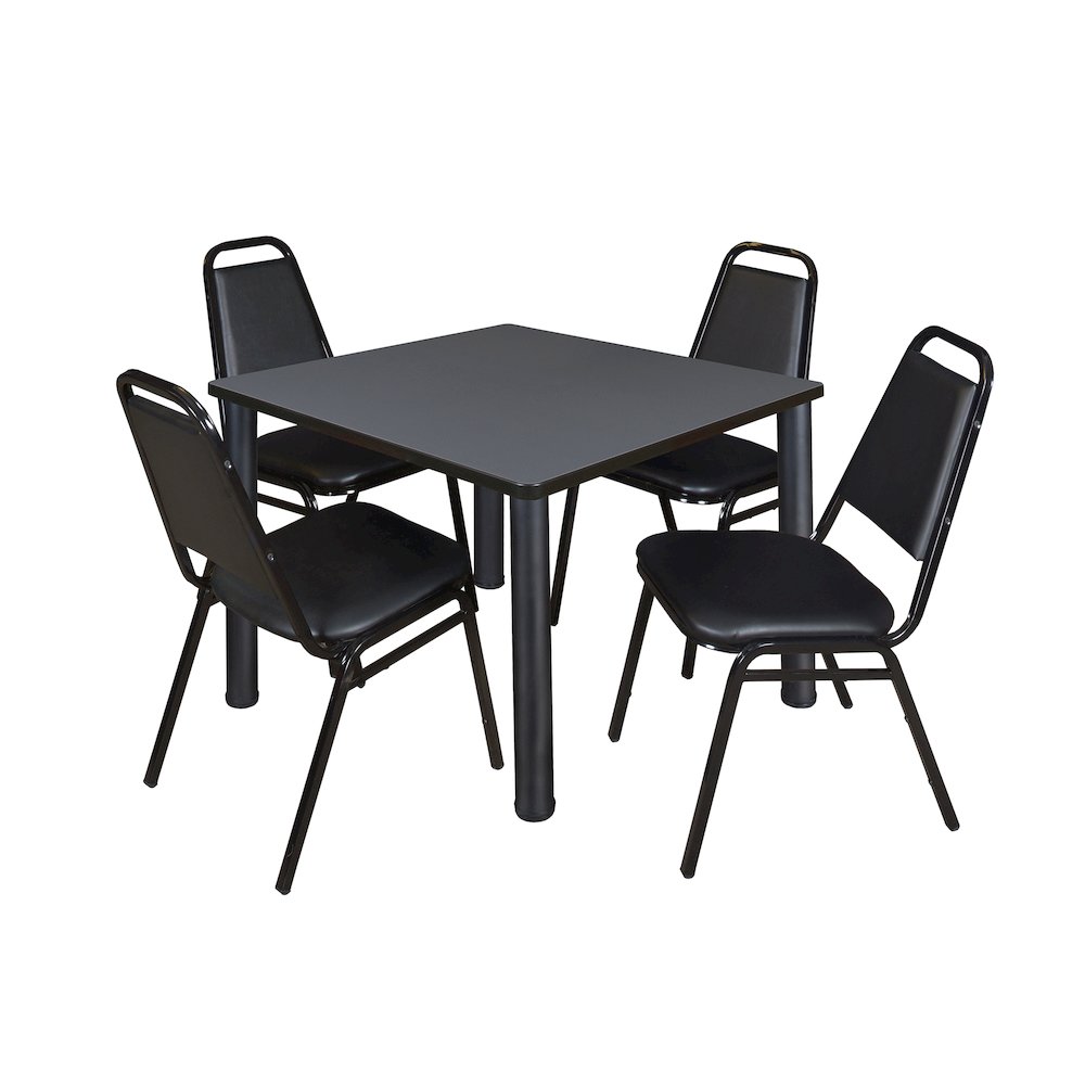 42 in Square Breakroom Table- Grey Top, Black Legs, 4 Restaurant Stack Chairs. Picture 1