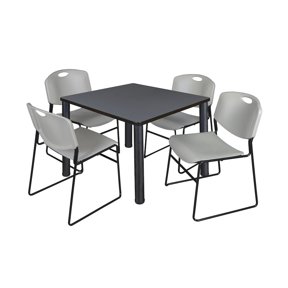 42 in Square Breakroom Table- Grey Top, Black Legs, 4 Zeng Stack Chairs- Grey. Picture 1