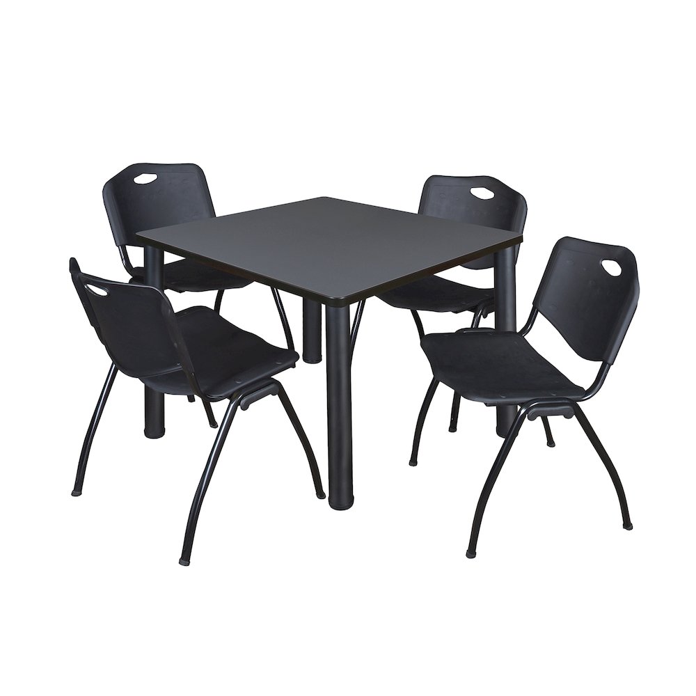 42 in Square Breakroom Table- Grey Top, Black Legs, 4 M Stack Chairs- Black. Picture 1