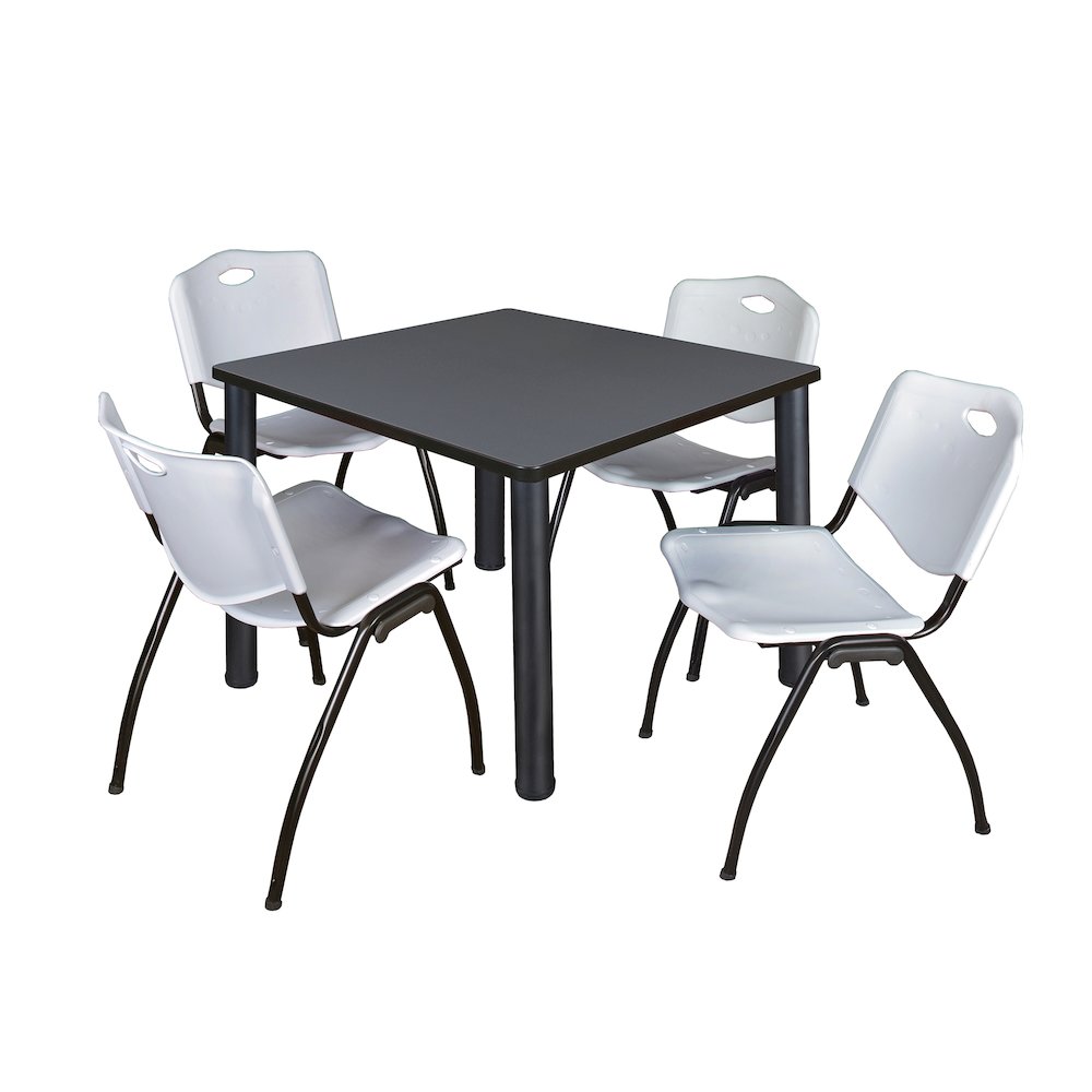 42 in Square Breakroom Table- Grey Top, Black Legs, 4 M Stack Chairs- Grey. Picture 1