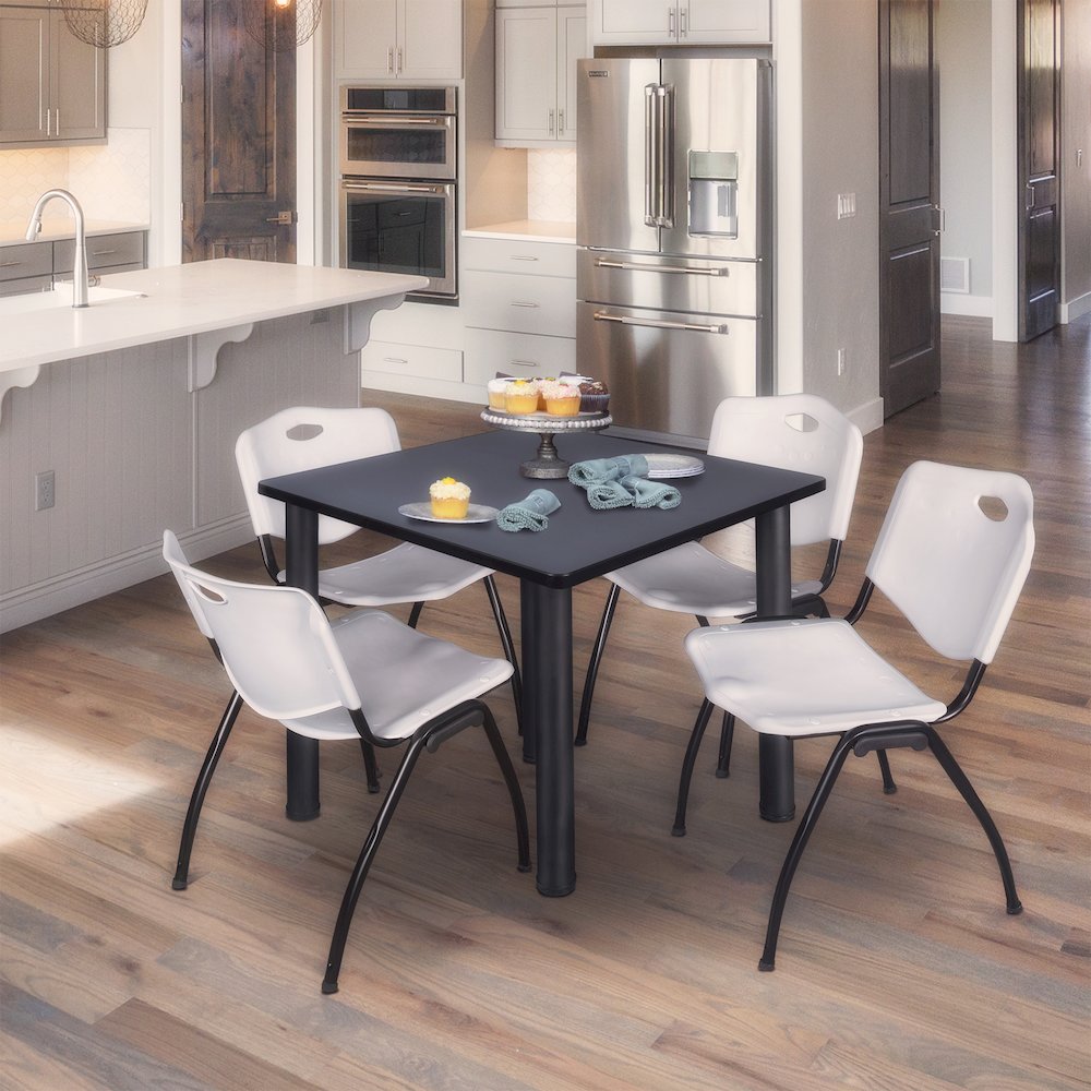 42 in Square Breakroom Table- Grey Top, Black Legs, 4 M Stack Chairs- Grey. Picture 7