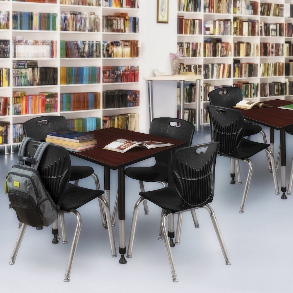 42 Square Adjustable Classroom Table- Mahogany & 4 Andy 18 Stack Chairs- Black. Picture 7