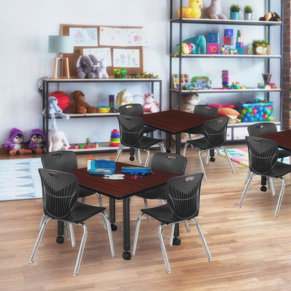 42 Square Mobile Classroom Table- Mahogany & 4 Andy 12 Stack Chairs- Black. Picture 7