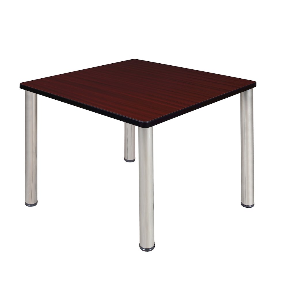42 in. Medium Square Breakroom Table- Mahogany Top, Chrome Legs. Picture 1