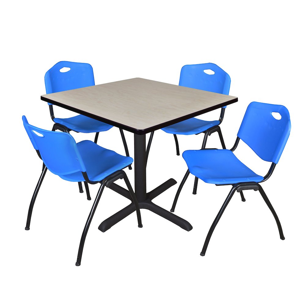 42 in. Square X-Base Breakroom Table- Maple & 4 M Stack Chairs- Blue. Picture 1