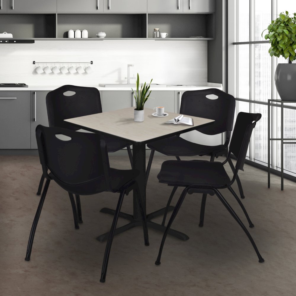 42 in. Square X-Base Breakroom Table- Maple & 4 M Stack Chairs- Black. Picture 9