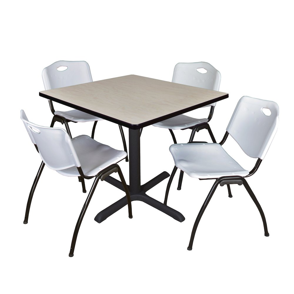 42 in. Square X-Base Breakroom Table- Maple & 4 M Stack Chairs- Grey. Picture 1