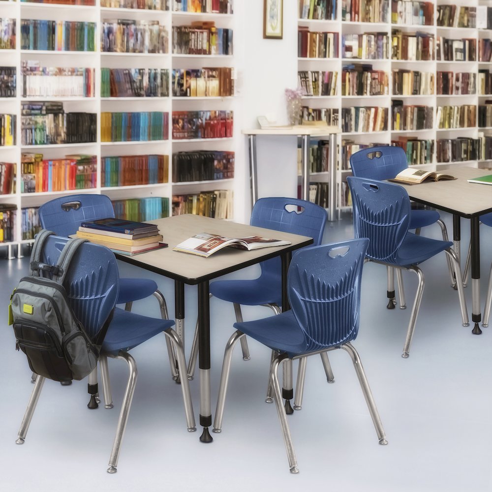 42 Square Adjustable Classroom Table- Maple & 4 Andy 18 Stack Chairs- Blue. Picture 7