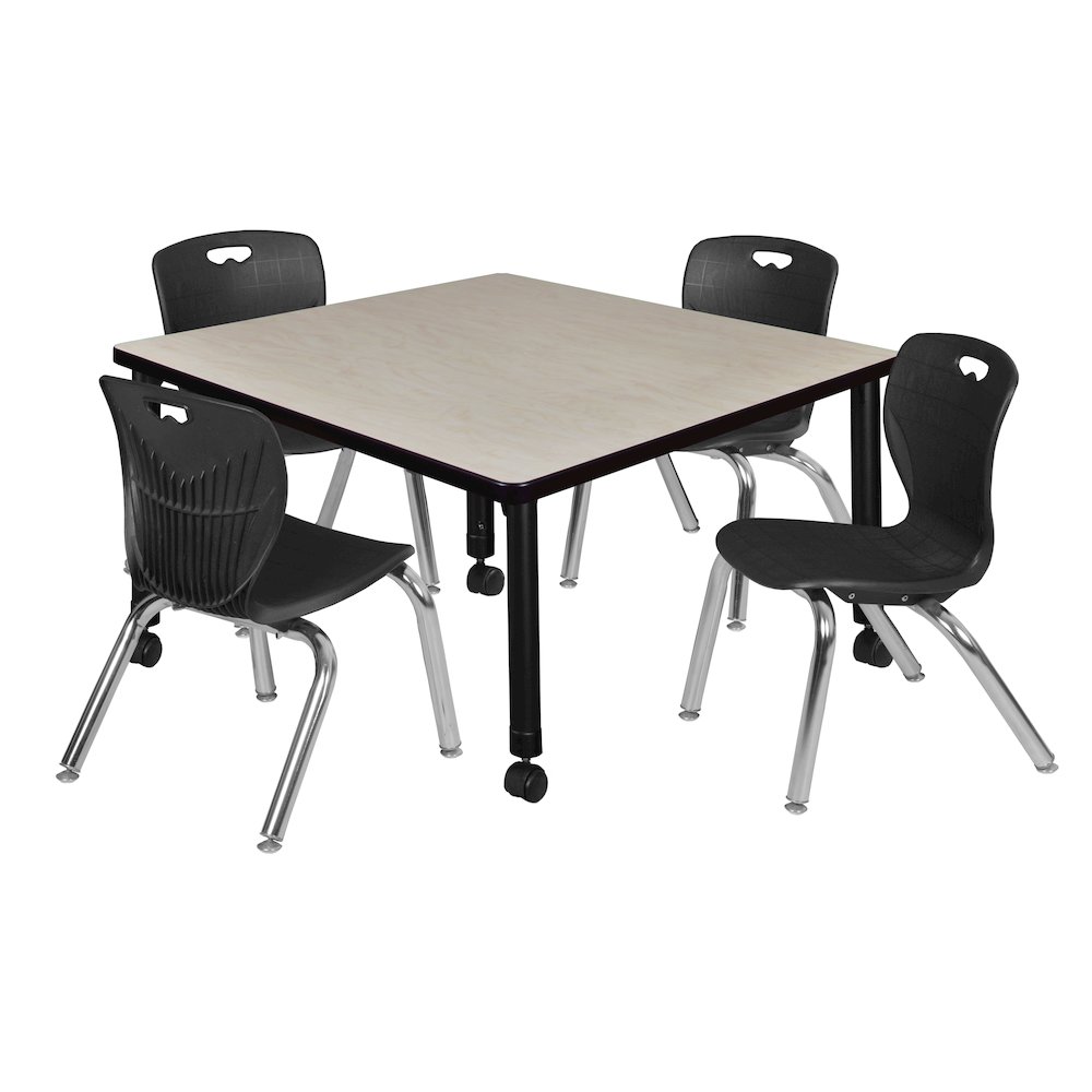 42 Square Mobile Classroom Table- Maple & 4 4 Andy 12 Stack Chairs- Black. Picture 1