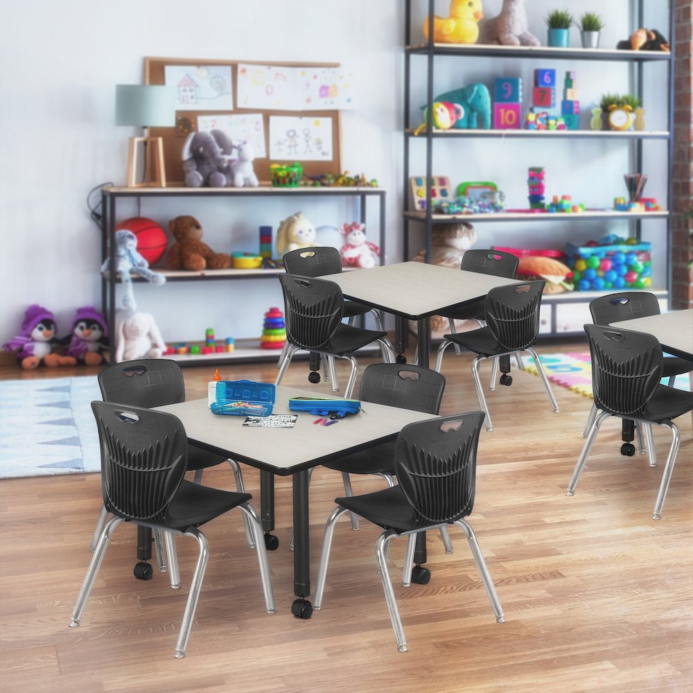 42 in. Square Height Adjustable Mobile Classroom Activity Table- Maple. Picture 5