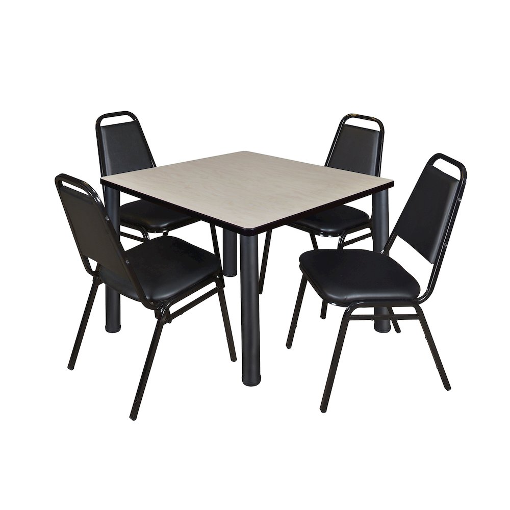 42 in Square Breakroom Table- Maple Top, Black Legs, 4 Restaurant Stack Chairs. Picture 1