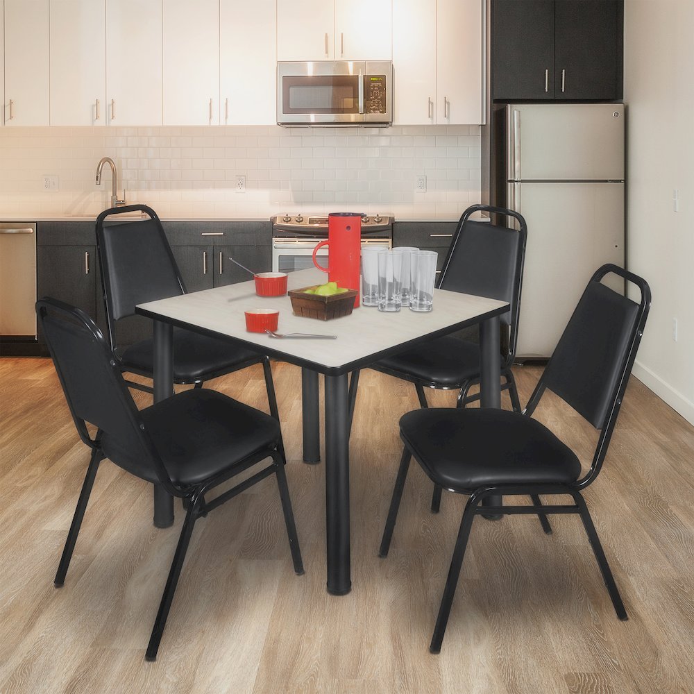 42 in Square Breakroom Table- Maple Top, Black Legs, 4 Restaurant Stack Chairs. Picture 7
