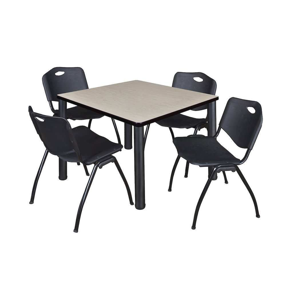 42 in Square Breakroom Table- Maple Top, Black Legs, 4 M Stack Chairs- Black. Picture 1