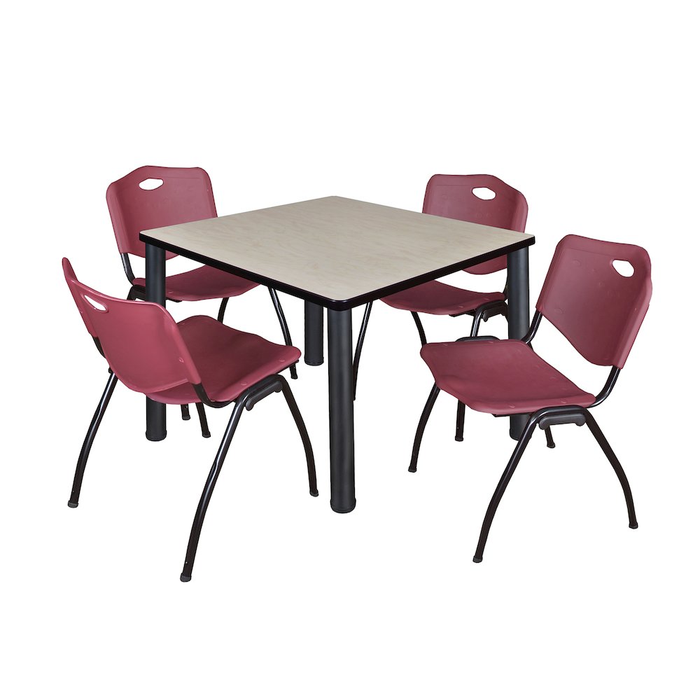 42 in Square Breakroom Table- Maple Top, Black Legs, 4 M Stack Chairs- Burgundy. Picture 1
