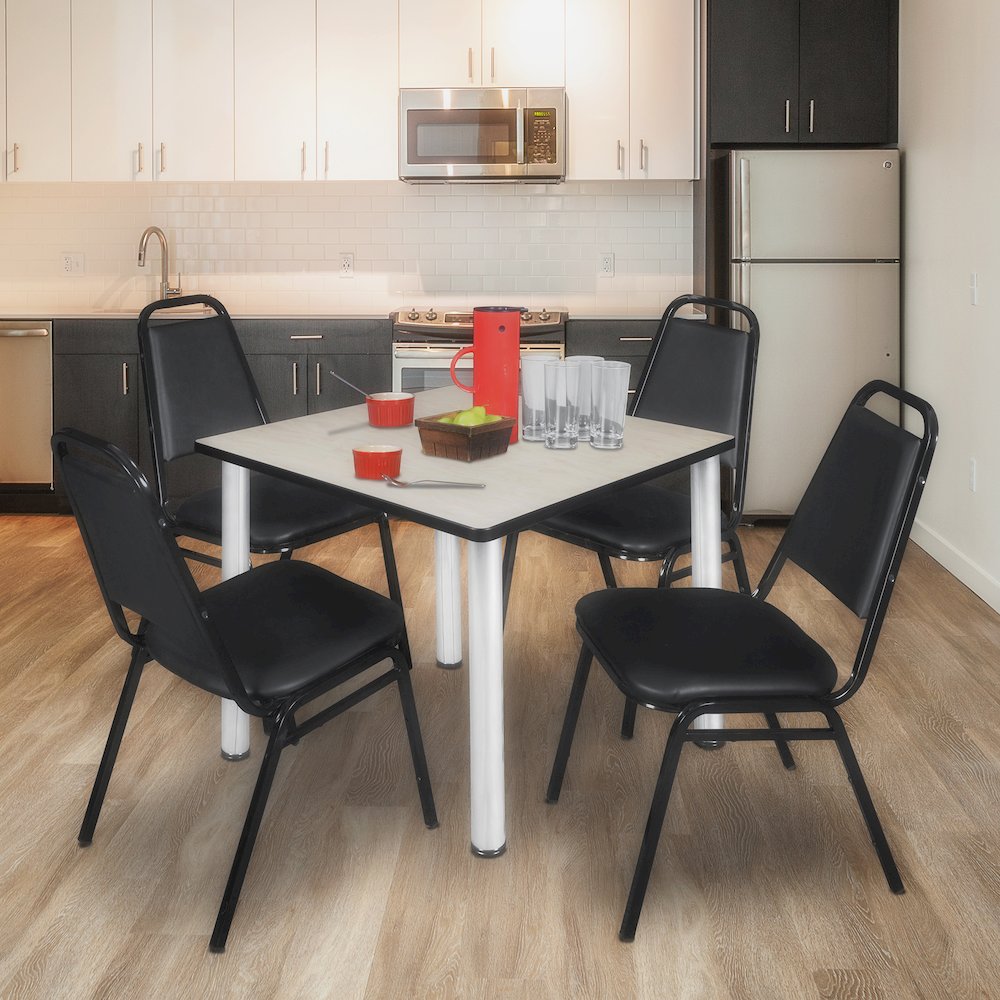 42 in Square Breakroom Table- Maple Top, Chrome Legs, 4 Restaurant Stack Chairs. Picture 7