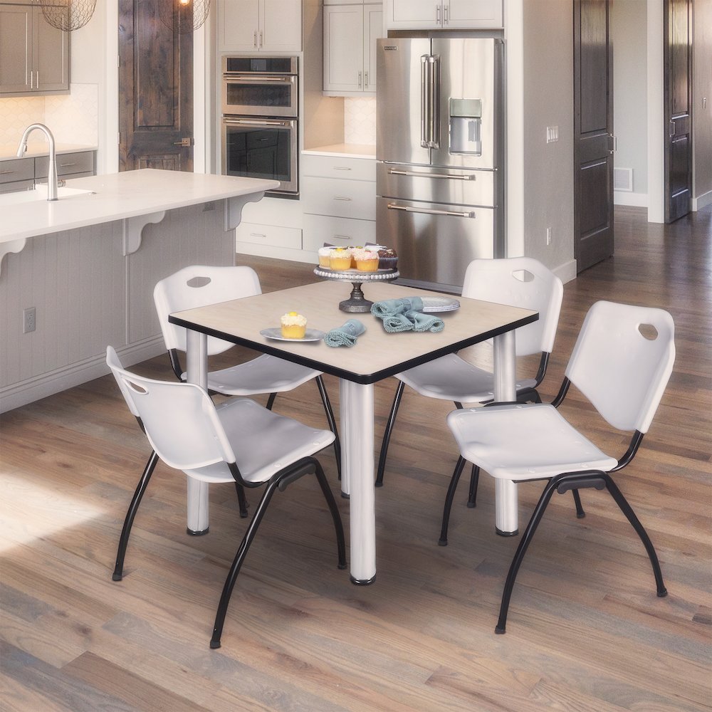 42 in Square Breakroom Table- Maple Top, Chrome Legs, 4 M Stack Chairs- Grey. Picture 7
