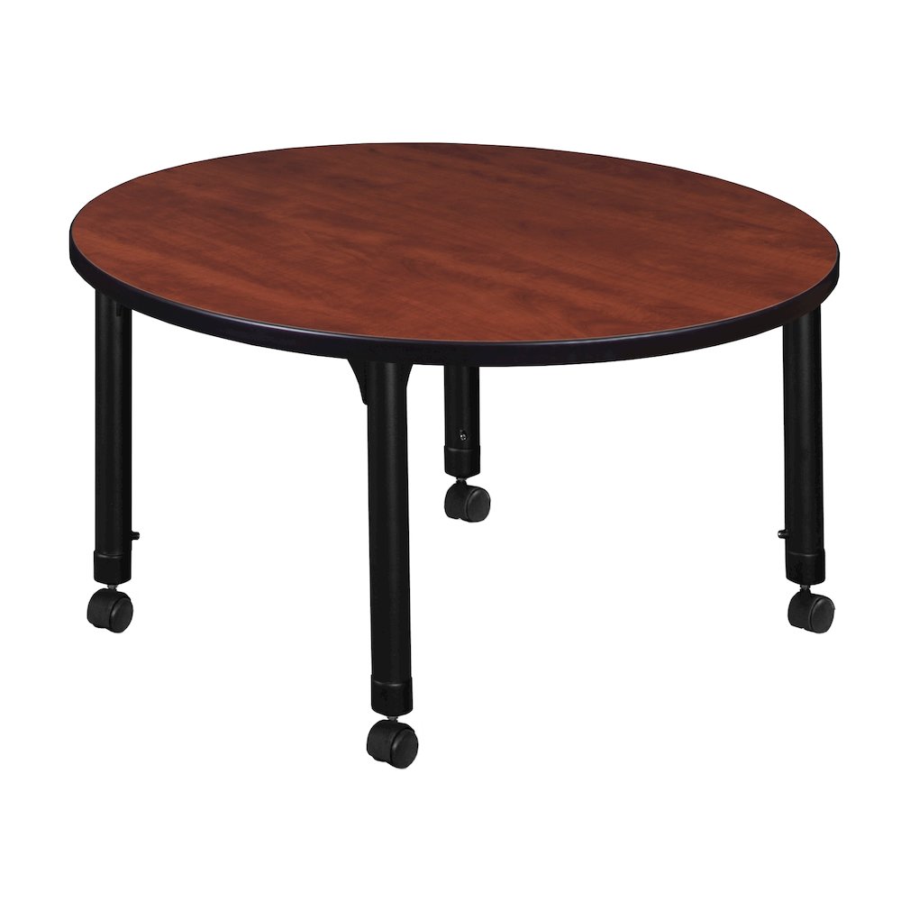 42 in. Round Height Adjustable Mobile Classroom Activity Table- Cherry. Picture 2