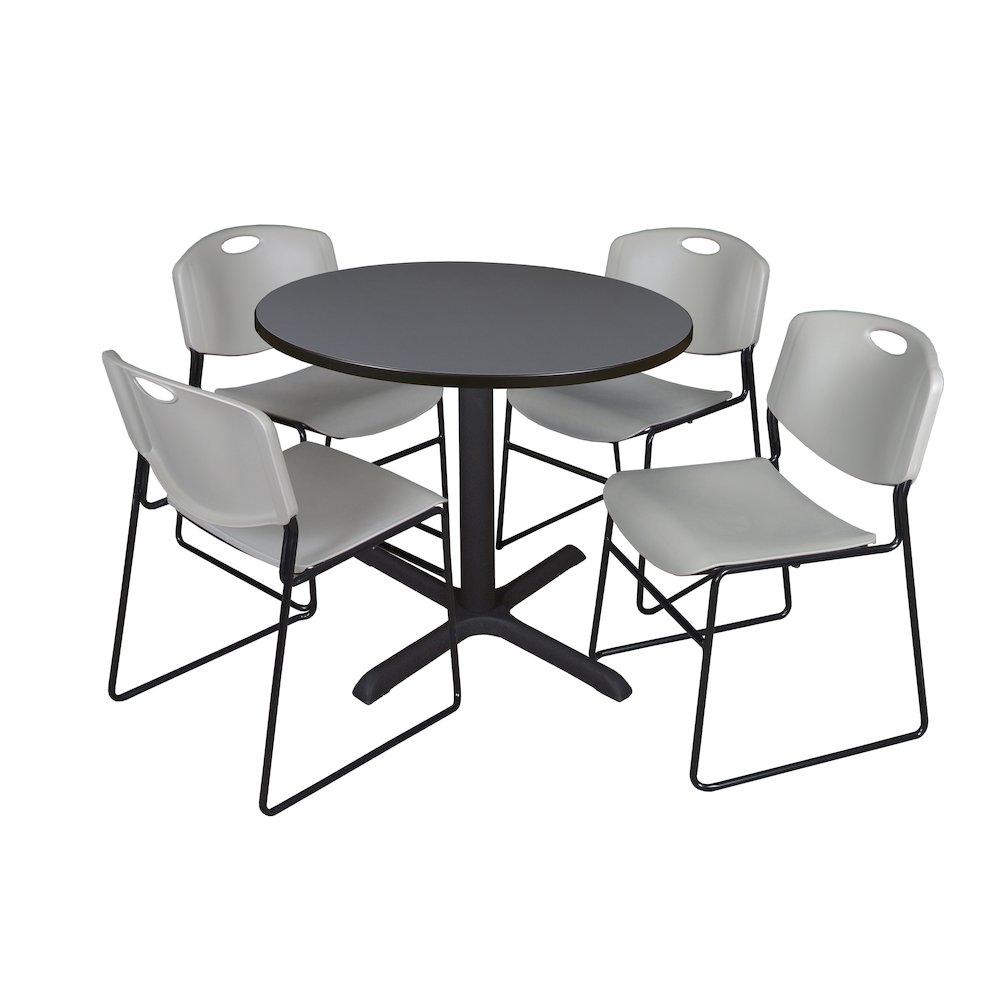 42 in. Round X-Base Breakroom Table- Grey & 4 Zeng Stack Chairs- Grey. Picture 1
