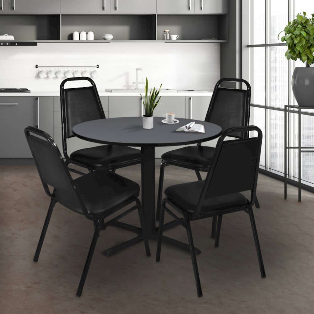 Large 42 in. Round X-Base Breakroom Table- Grey. Picture 2