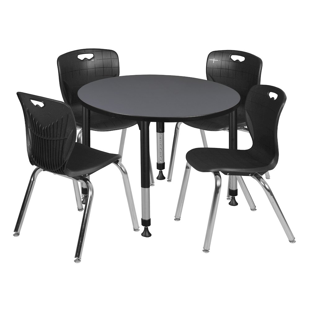 42 Round Adjustable Classroom Table- Grey & 4 Andy 18 Stack Chairs- Black. Picture 1