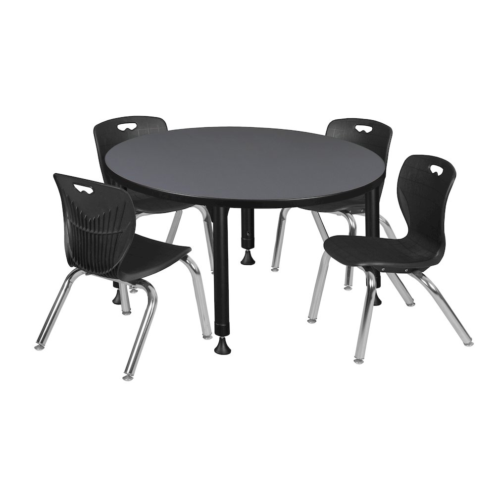 42 Round Adjustable Classroom Table- Grey & 4 Andy 12 Stack Chairs- Black. Picture 1