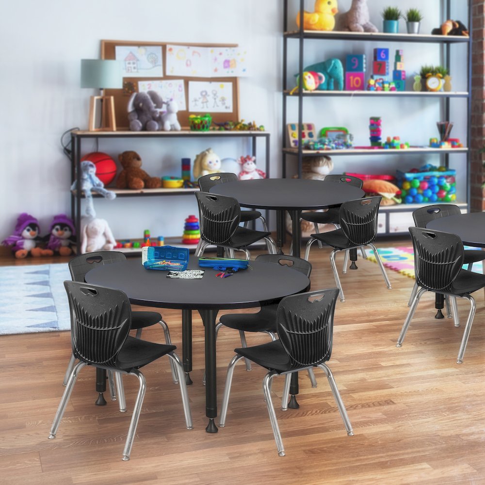 42 Round Adjustable Classroom Table- Grey & 4 Andy 12 Stack Chairs- Black. Picture 6