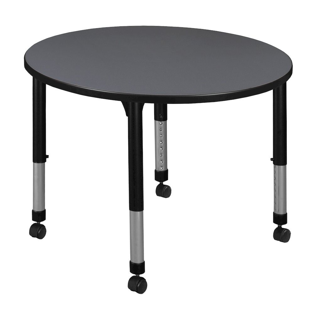 42 in. Round Height Adjustable Mobile Classroom Activity Table- Grey. Picture 1