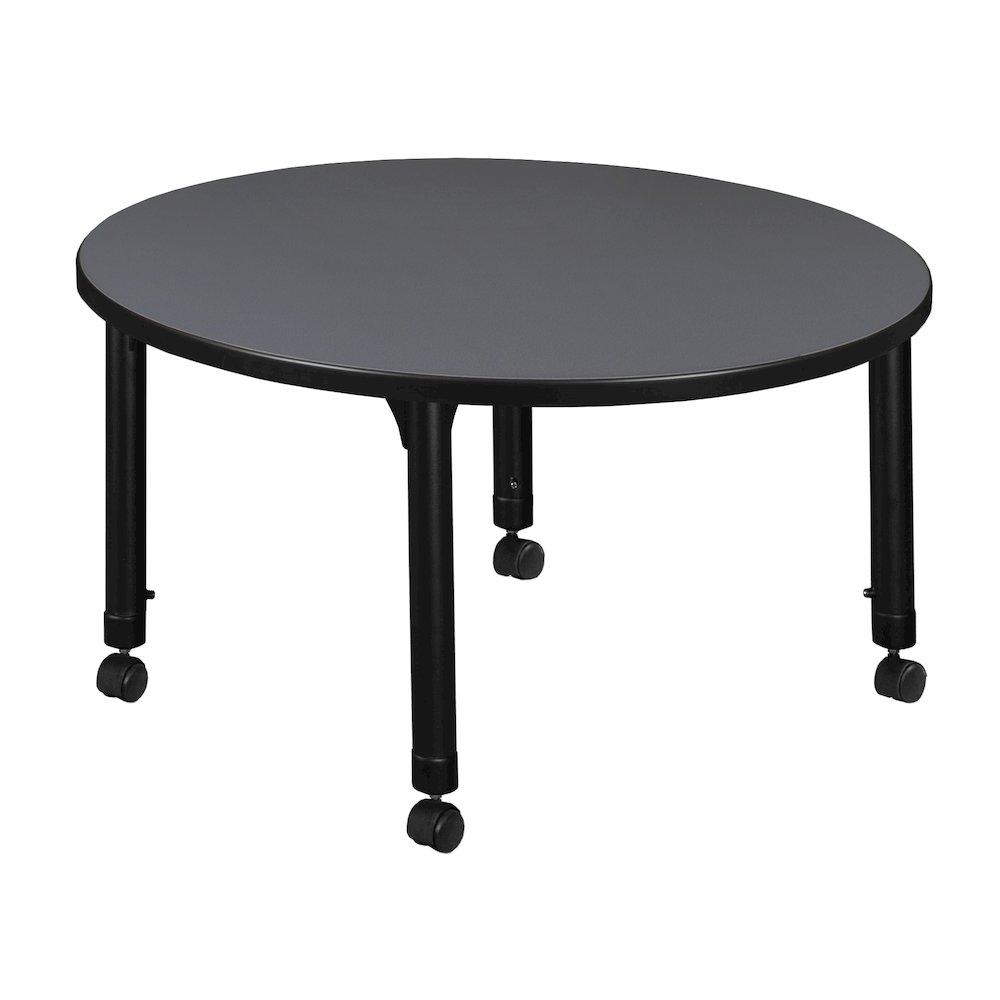 42 in. Round Height Adjustable Mobile Classroom Activity Table- Grey. Picture 2
