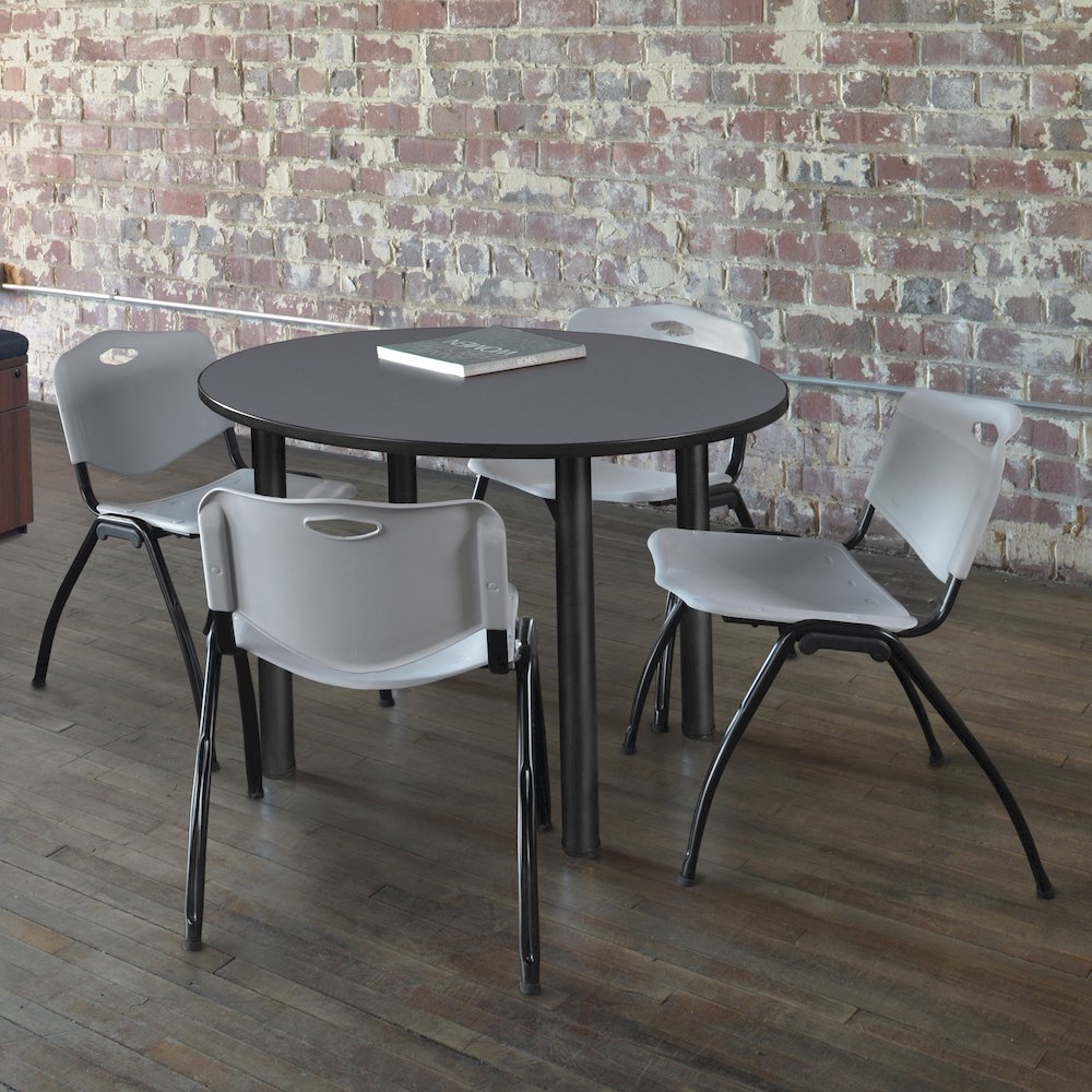 42 in Round Breakroom Table- Grey Top, Black Legs, 4 M Stack Chairs- Grey. Picture 6