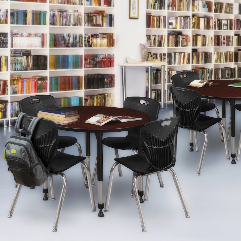 42 Round Adjustable Classroom Table- Mahogany & 4 Andy 18 Stack Chairs- Black. Picture 6