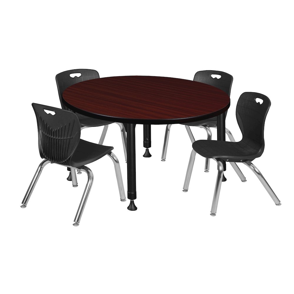 42 Round Adjustable Classroom Table- Mahogany & 4 Andy 12 Stack Chairs- Black. Picture 1