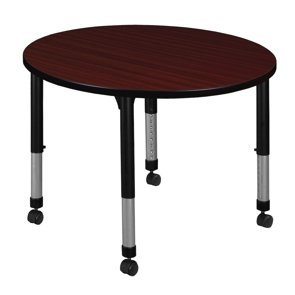 42 in. Round Height Adjustable Mobile Classroom Activity Table- Mahogany. Picture 1
