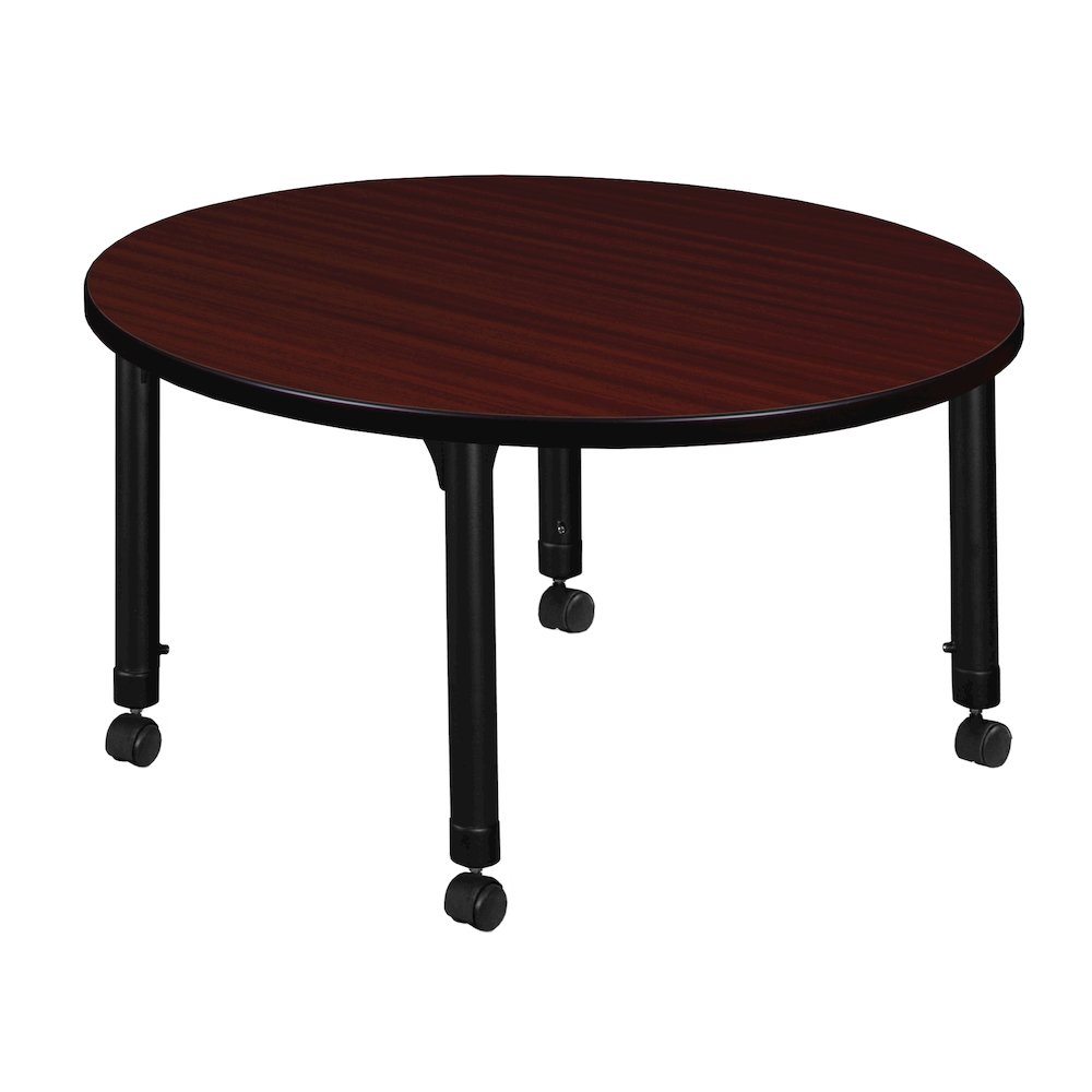 42 in. Round Height Adjustable Mobile Classroom Activity Table- Mahogany. Picture 2