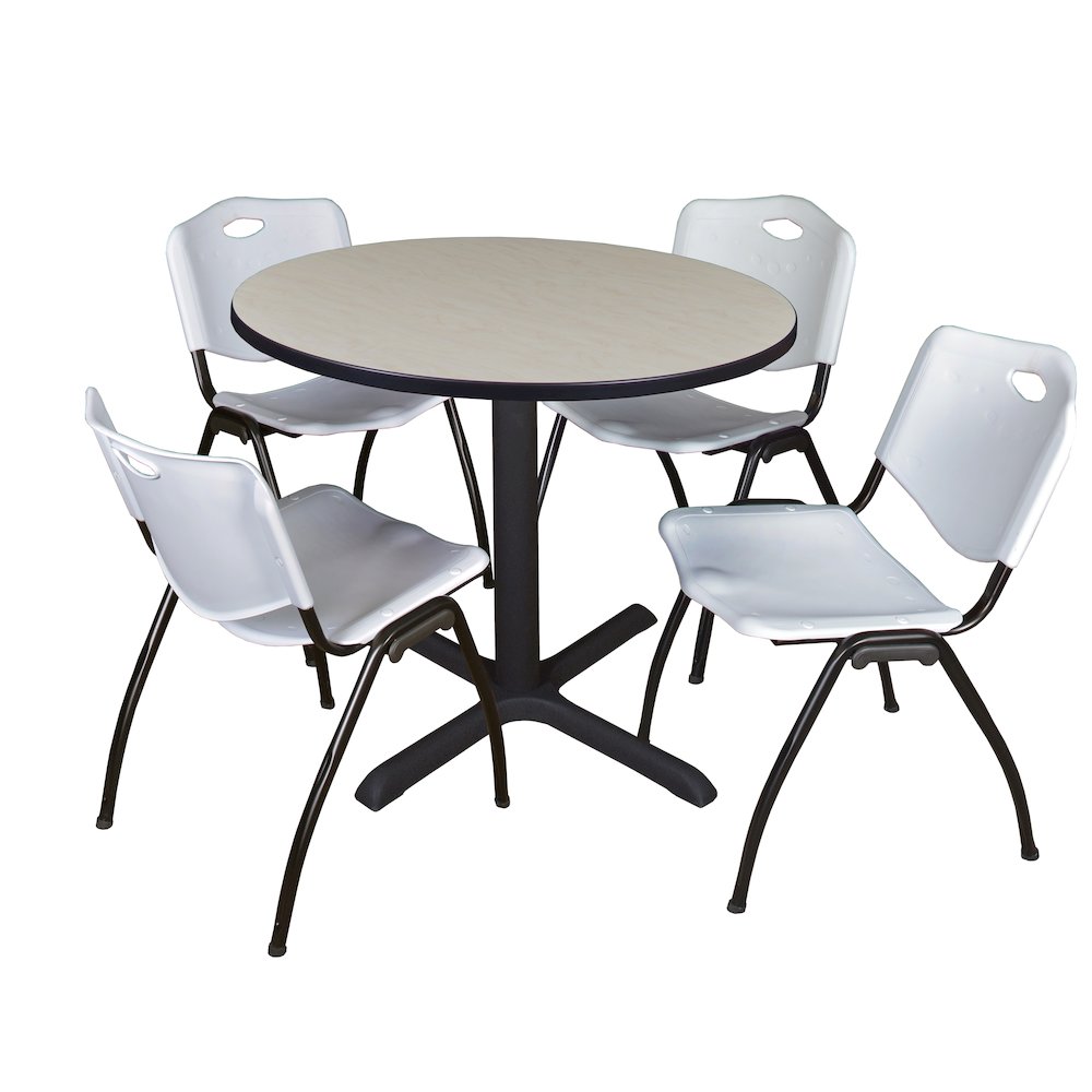42 in. Round X-Base Breakroom Table- Maple & 4 M Stack Chairs- Grey. Picture 1