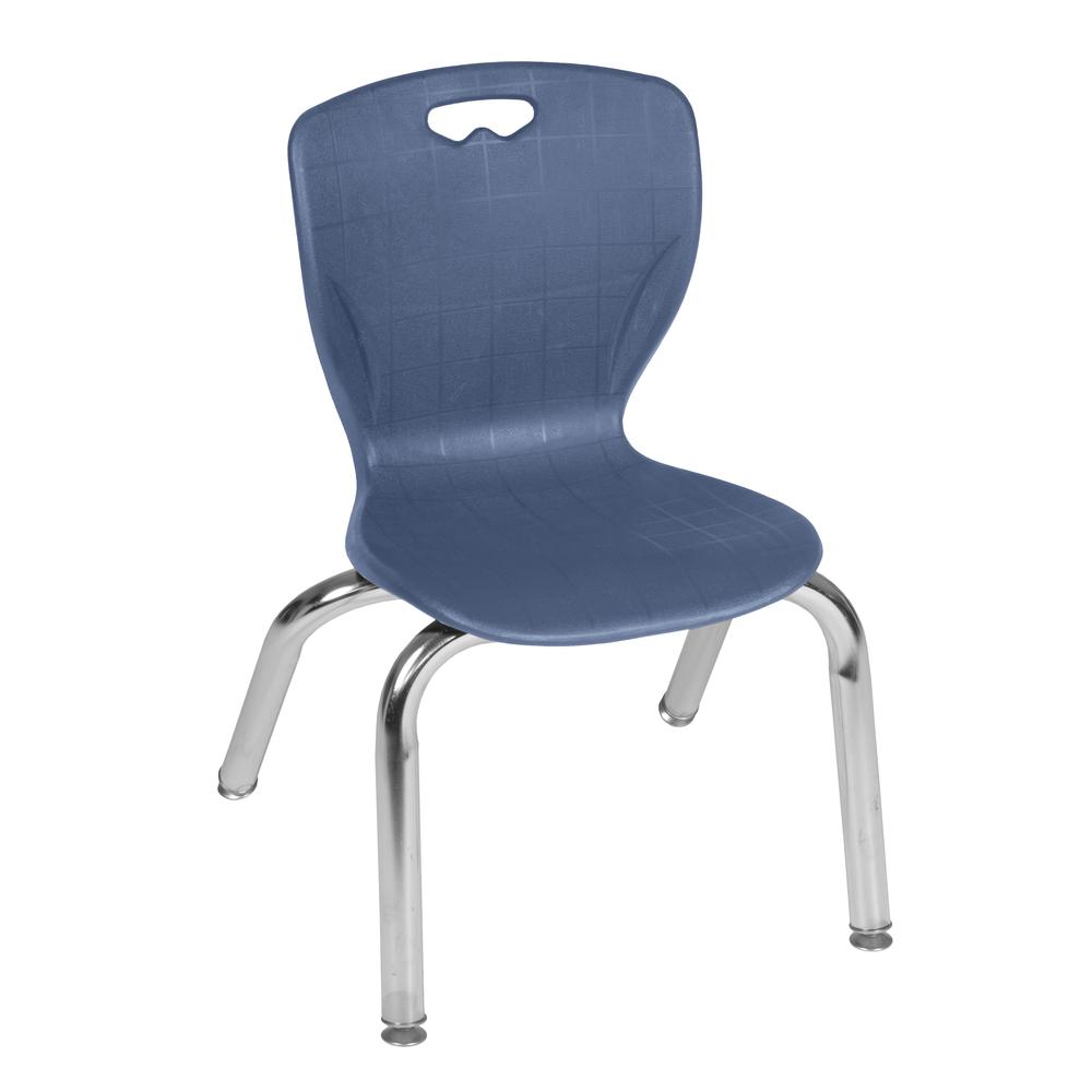 Kee 42" Round Height Adjustable Classroom Table - Maple & 4 Andy 12-in Stack Chairs- Navy Blue. Picture 3