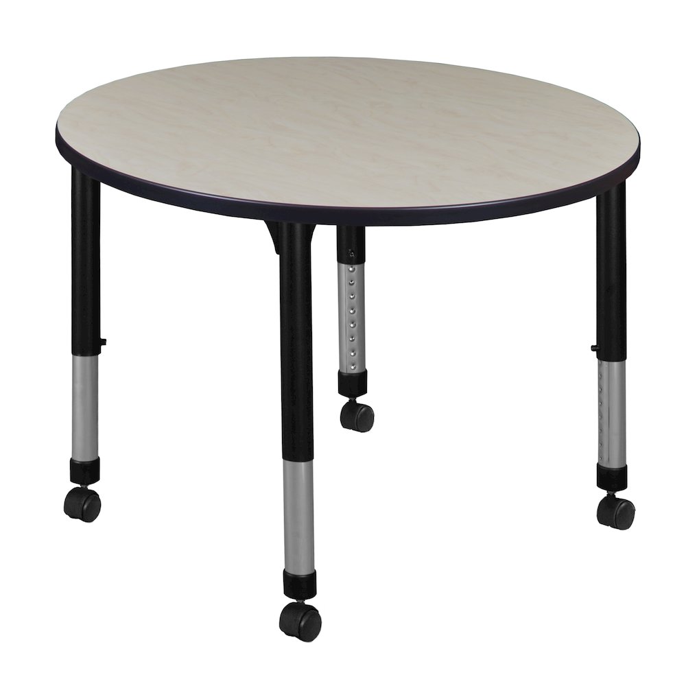 42 in. Round Height Adjustable Mobile Classroom Activity Table- Maple. Picture 1