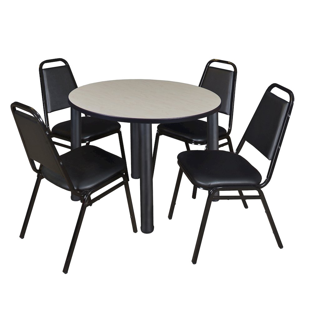 42 in Round Breakroom Table- Maple Top, Black Legs, 4 Restaurant Stack Chairs. Picture 1