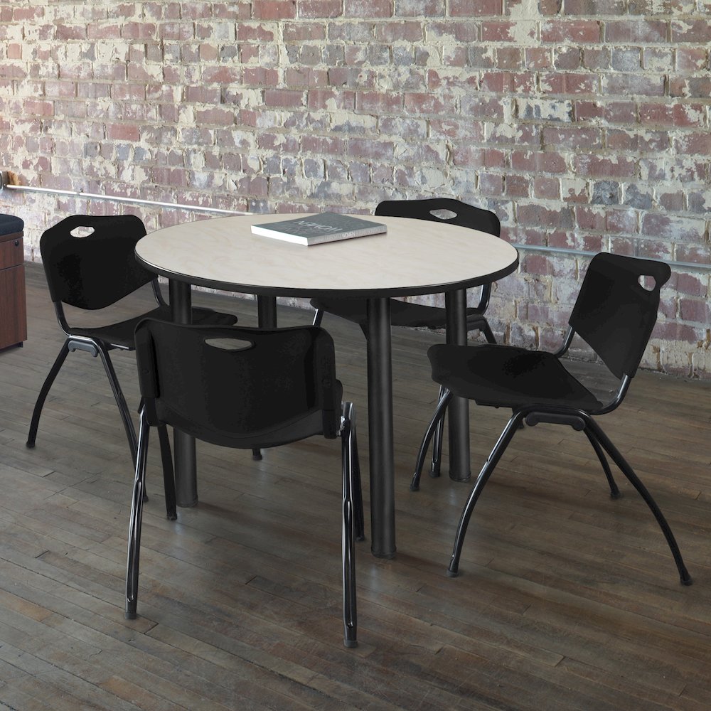 42 in Round Breakroom Table- Maple Top, Black Legs, 4 M Stack Chairs- Black. Picture 6