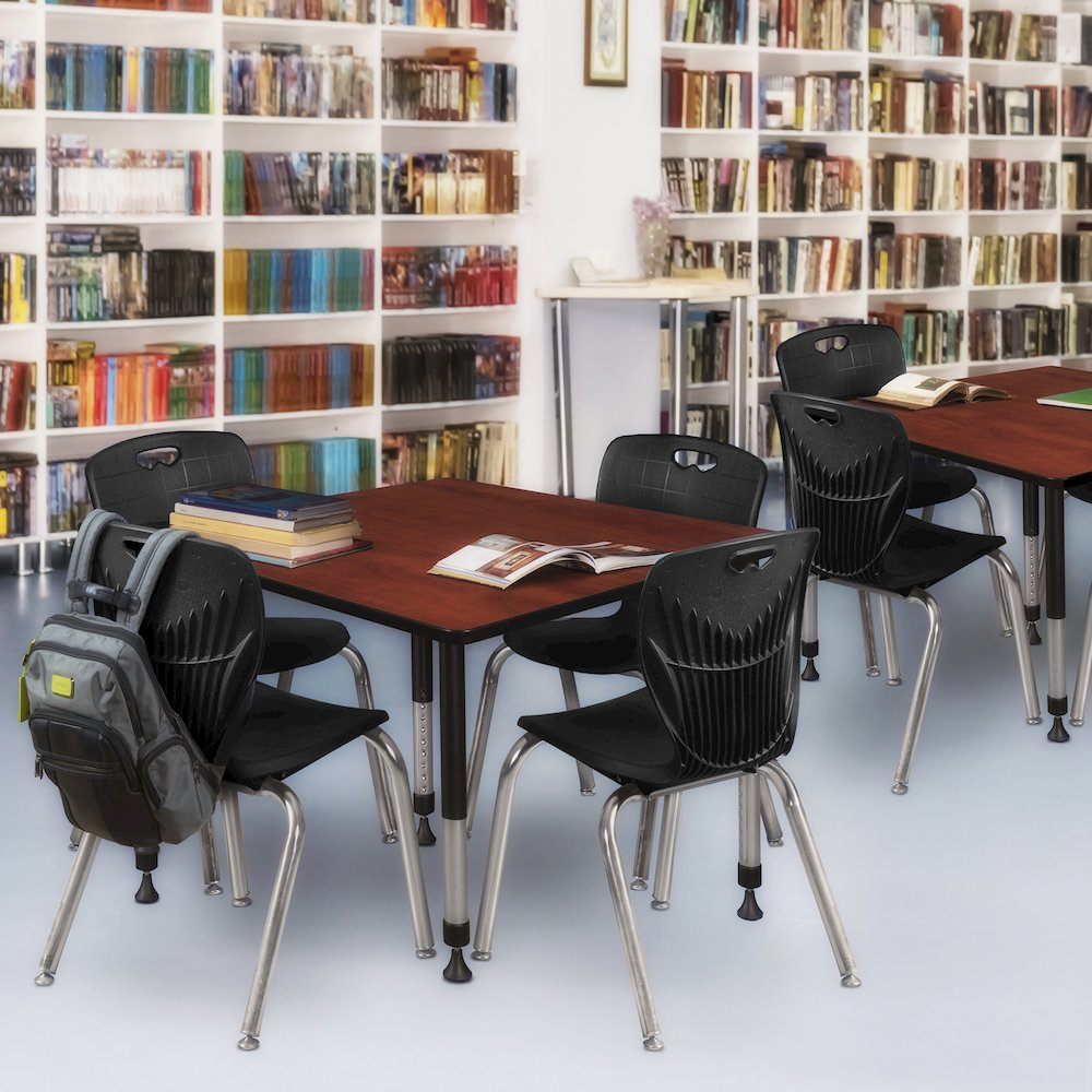 48 Square Adjustable Classroom Table- Cherry & 4 Andy 18 Stack Chairs- Black. Picture 7