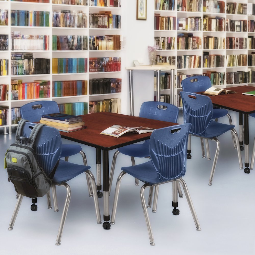 48 Square Mobile Classroom Table- Cherry & 4 Andy 18 Stack Chairs- Blue. Picture 7