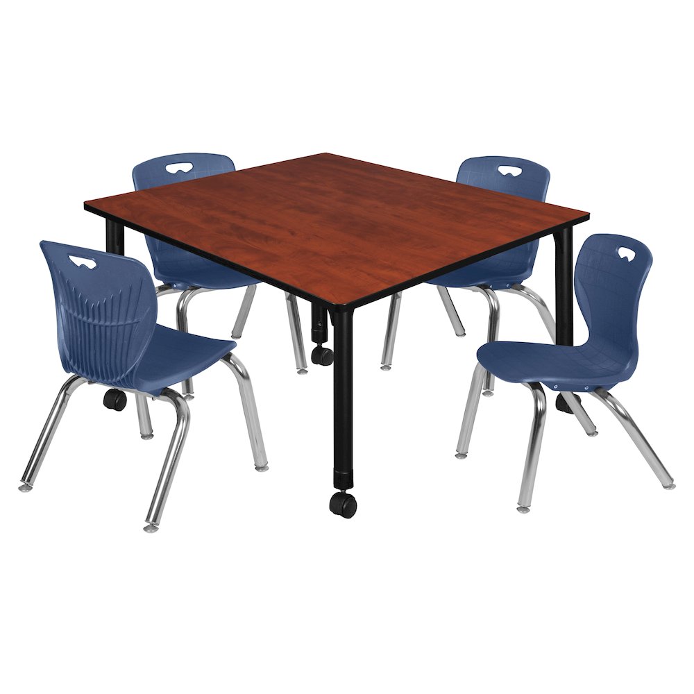 48 Square Mobile Classroom Table- Cherry & 4 Andy 12 Stack Chairs- Blue. Picture 1